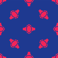 Red Diamond engagement ring icon isolated seamless pattern on blue background. Vector