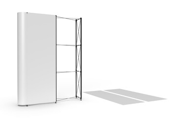 Graphic Wall Exhibition Straight 4 Panel Display, assembly with 2 panels removed showing the mechanism, 3d rendered illustration isolated on a white background for mockup and illustrations