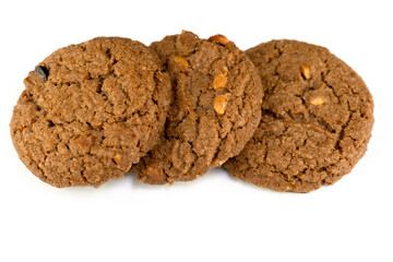 Delicious tasty snack of brown cookies with peanut isolated on white background
