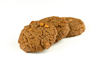 Delicious tasty snack of brown cookies with peanut isolated on white background
