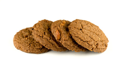 Delicious tasty snack of brown cookies with peanut isolated on white background