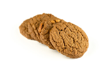 Delicious tasty snack of brown cookies with peanut isolated on white background