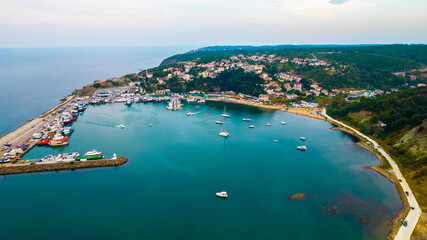 Obraz premium POYRAZKOY (POYRAZ) in Istanbul, Turkey. Poyrazkoy is the name of a village in Beykoz district, Istanbul Province. Aerial view of Poyrazkoy Port.