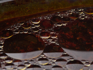 abstract background with black drops of water and oil, multi-colored background