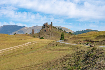 Fototapeta na wymiar The Upper Omalo village and the fortress Keselo. Travel to the Georgia