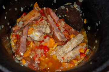 smoked pork in a cauldron  in Romania, Bistrita 2021