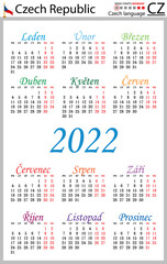 Czech vertical pocket calendar for 2022. Week starts Monday