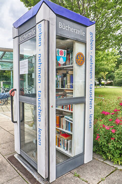Garching, Germany, an open booth as point for free books exchange, to swap   to share, to borrow, to keep, to read... clever idea, culture travels