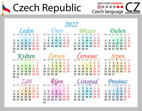 Czech horizontal pocket calendar for 2022. Week starts Monday