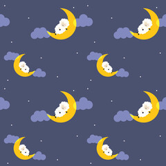 Obraz na płótnie Canvas cute sheep is sleeping on the moon fabric seamless cute pattern