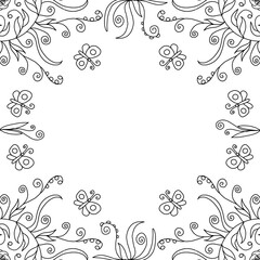 Floral frame outline doodle background