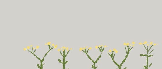 アルコールインクアート背景）女郎花（おみなえし）風のデフォルメされた花　絵本風　バナー　夏　秋　黄色