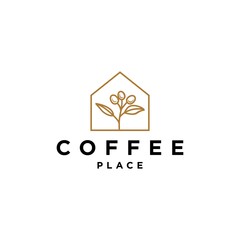 coffee house logo, coffeeshop simple logo, house of coffee beans with branch in trendy line hipster modern simple logo Illustration