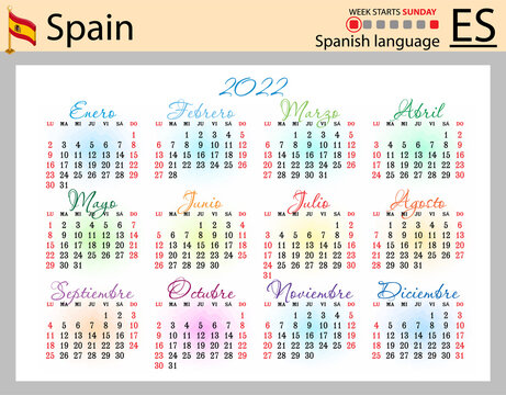 Spanish horizontal pocket calendar for 2022. Week starts Sunday