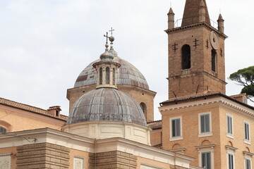 Fototapeta na wymiar Santa Maria del Popolo Church Domes and Bell Tower in Rome, Italy
