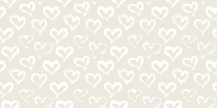 Seamless heart pattern hand painted with ink brush