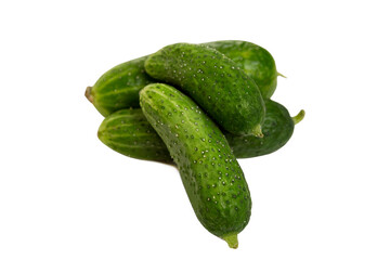 A bunch of fresh cucumbers. Vitamins from nature. Isolated on white background. Close-up.