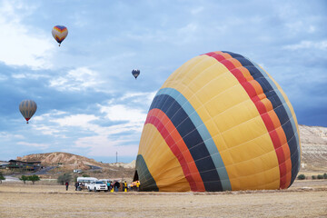 Heating a hot air balloon before the takeoff