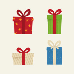 Set of textured icons of gift boxes.