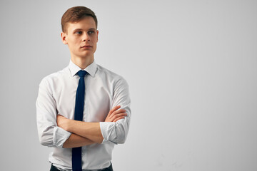 handsome man in shirt with tie posing office manager