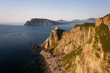 Lighthouse Baluzek on the coast of the Sea of Japan