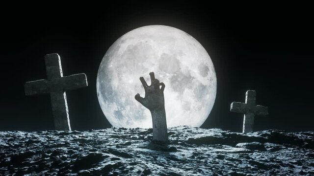 Halloween concept, zombie hand rising out from the ground