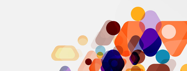 Fototapeta premium Color bubbles and rounded geometric shapes on white. Vector geometric minimal abstract background for wallpaper, banner, background, landing page