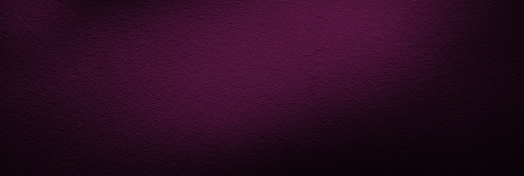 Elegant dark purple background with black shadow border and old vintage grunge texture. Banner design.