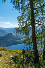 Fototapeta na wymiar Breathtaking Panoramic View on Altausseersee ( Lake Altaussee ), Ausseerland, Salzkammergut, Austria