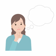 考える吹き出しの女性イラスト
