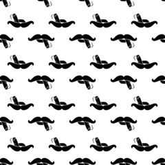 Cigar in mouth mustache pattern seamless background texture repeat wallpaper geometric vector