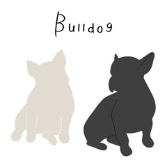 Bulldog or pug dog breed silhouette. Vector hand drawn flat illustration