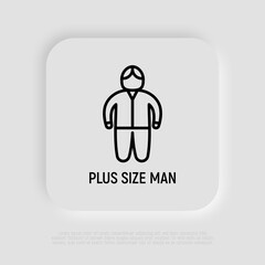 Body positive thin line icon, plus size man. Modern vector illustration.