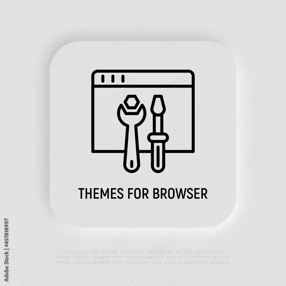 Wall mural browser settings thin line icon, wrench and screwdriver on web page. themes for browser. modern vect