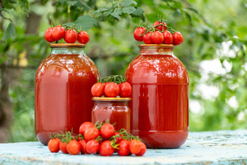 Fototapeta na wymiar Homemade tomato juice and the fresh tomatoes
