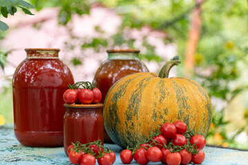 Homemade tomato and a pumpkin vegetable juice