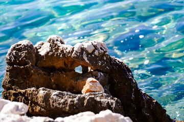 Quartz rocks salt cap, stone against the water, Adriatic sea 