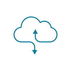 Cloud synchronization icon. File transfer. Cloud computing with arrows. Download or upload file on cloud. Online web storage concept. Document flow symbol. Sharing data. Vector illustration, clip art.