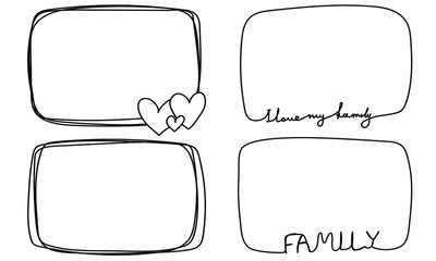 Doodle frames set hand drawn. Lines with hearts I love my family text collection.