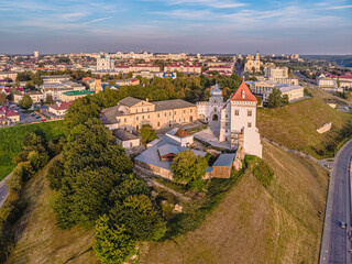 View of the old castle and the center of Grodno in the sunset light