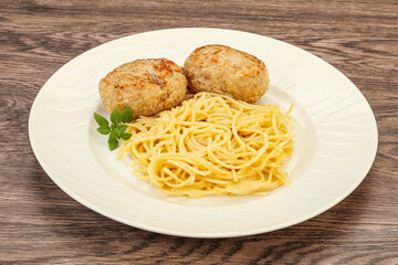 Spaghetti with homemade chicken cutlet