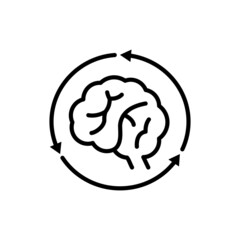 Repetitive behavior, human brain in arrows thin line icon. Modern vector illustration of autism symptom.