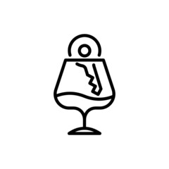 Drunk driving thin line icon, car key in wineglass with alcohol. Vector illustration.