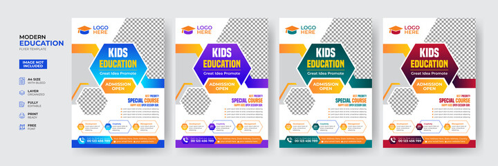 Creative and modern online school kids education admission flyer poster template