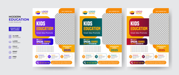Creative and modern online school kids education admission flyer poster template