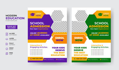 Creative and modern online school kids education admission flyer poster template