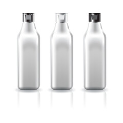 Blank clear square cosmetic bottle with silver-white-black cap lid for beauty or healthy product.