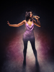 Singer in a  purple fog 