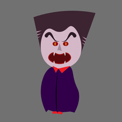 Scary pose cartoon  vampire, halloween spirit icon on black background, vector illustration.
