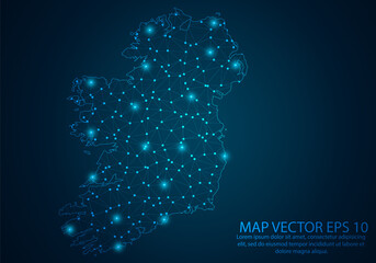 Abstract mash line and point scales on dark background with map of Ireland.3D mesh polygonal network line, design sphere, dot and structure. Vector illustration eps 10.